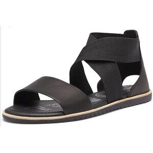 SOREL Ella Leather Slip On Cross Over Strap Sandals in Black - Size US 7